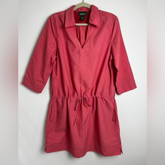 L.L. Bean Other - L.L. Bean Pink Nylon Blend UPF50 Pockets Drawstring Waist Cover Up Dress Sz‎ L